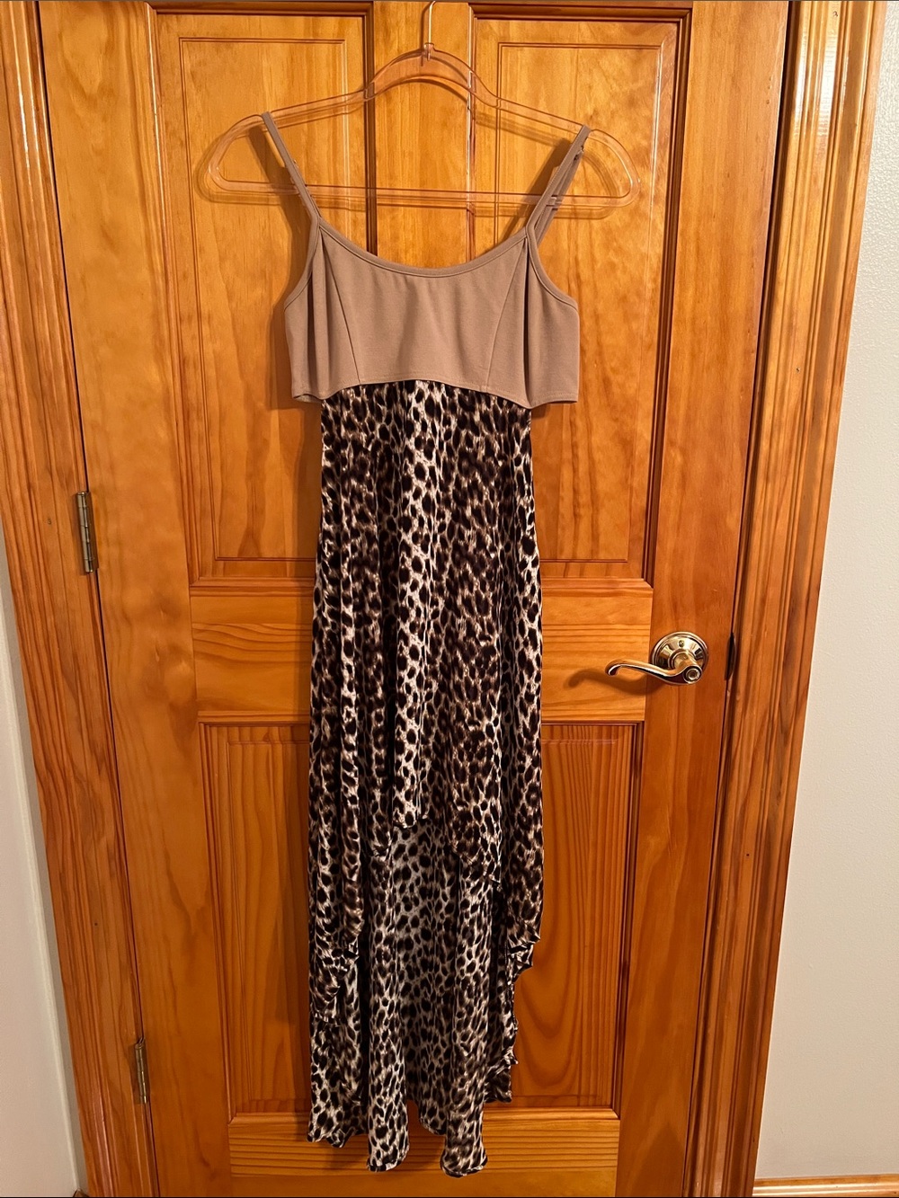 Leopard Print Maxi Hi-Low Dress with Taupe Bodice